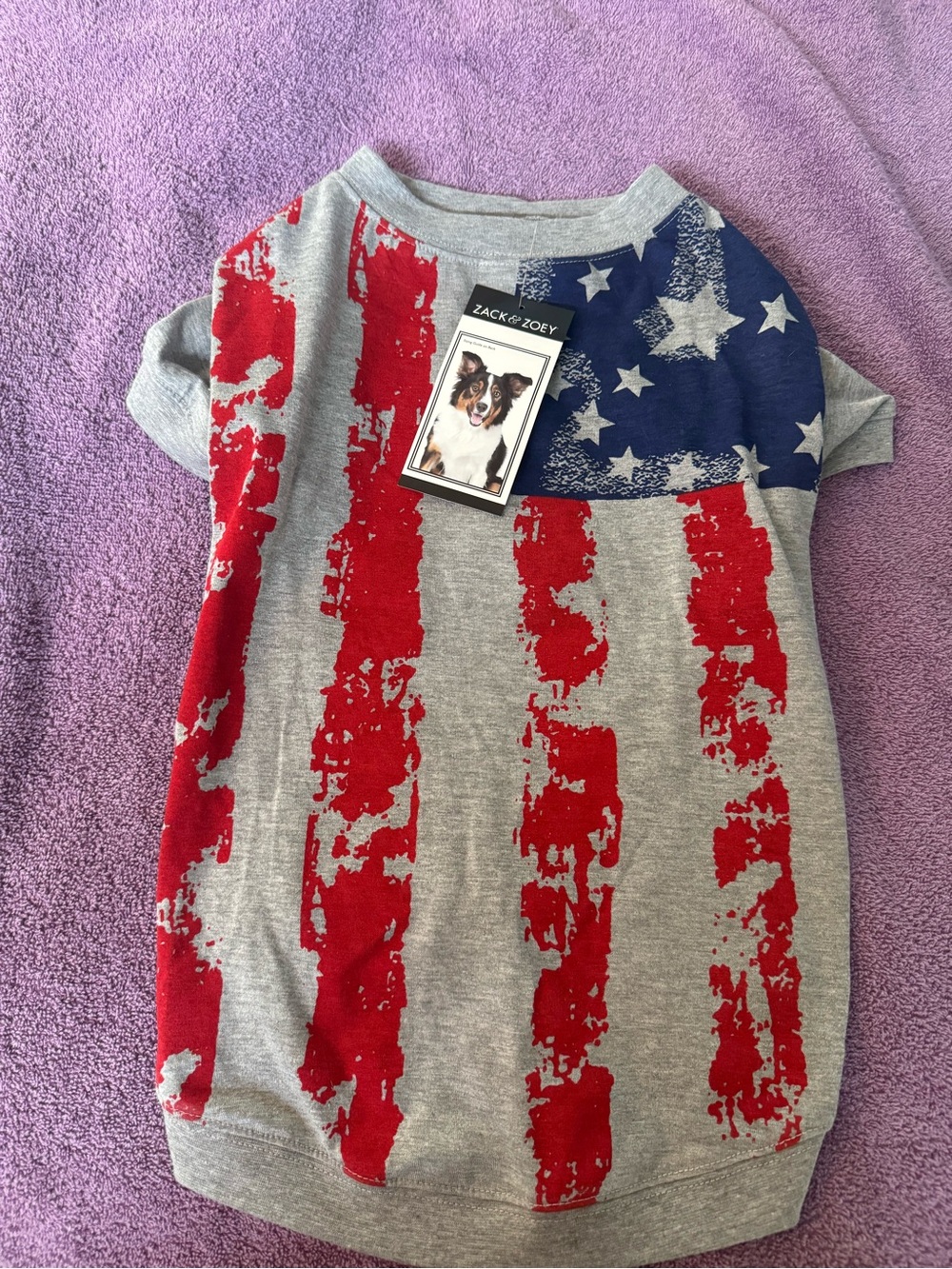 Zack & Zoey doggy Patriotic Flag Tee - Red & Blue